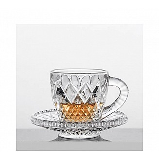 Bohemia Crystal Diamond Coffee Tea Cup Plate Set 2+2